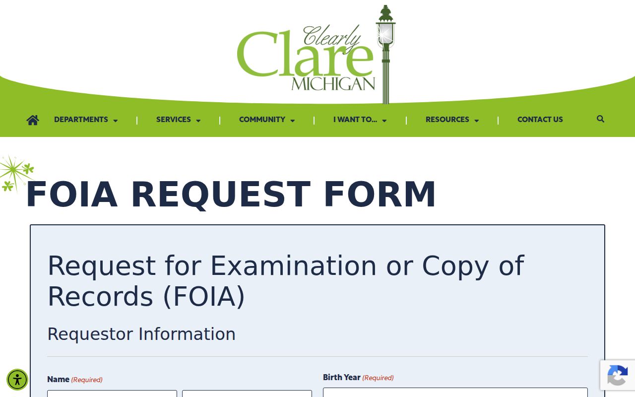 Clare criminal record request fields on the police FOIA form