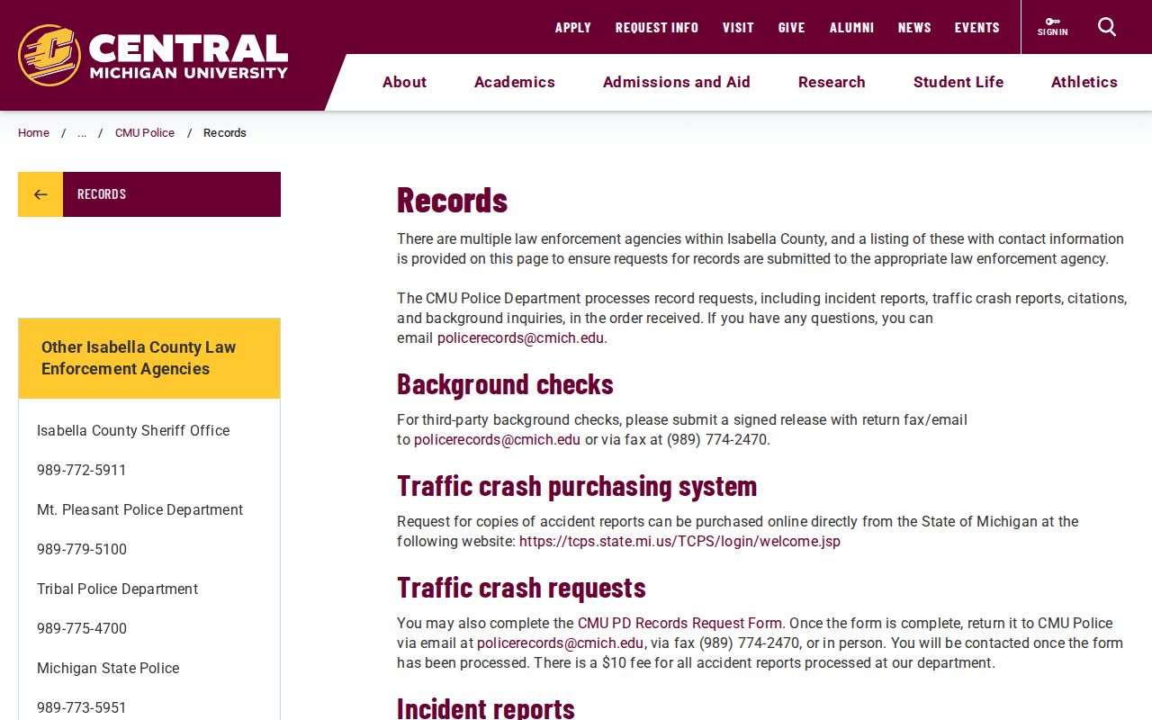 Separate CMU Police channel relevant to Clare criminal record routing