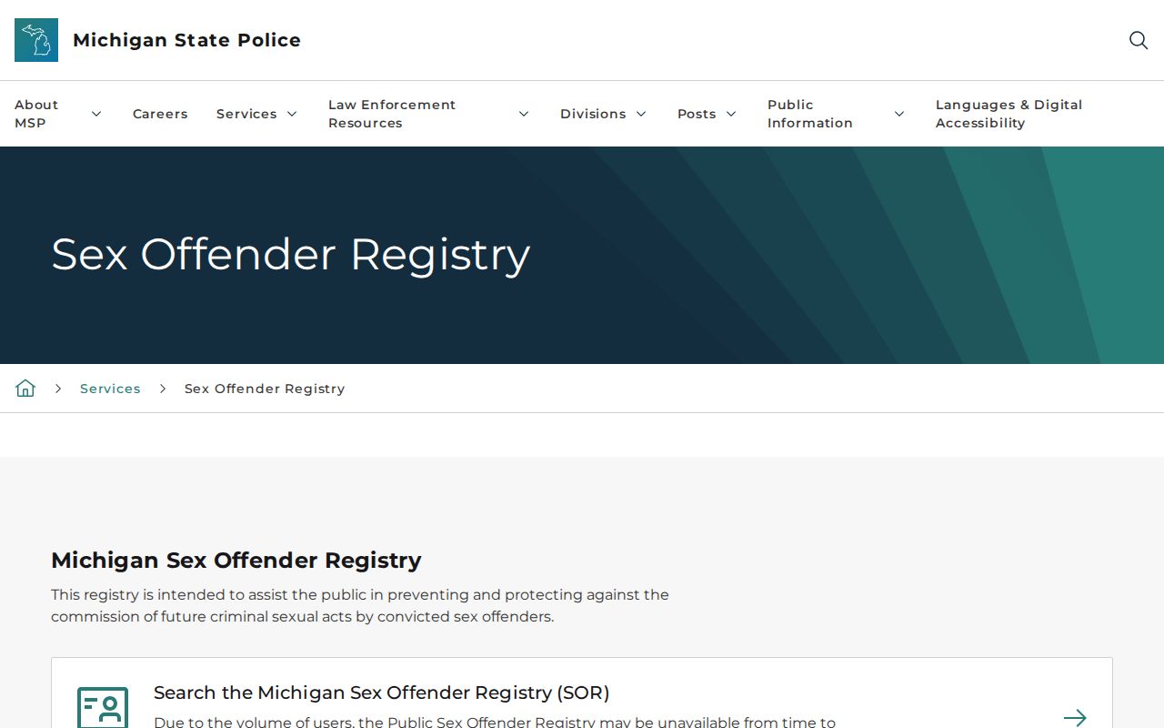 Michigan State Police guidance for Isabella County sex offender registry searches