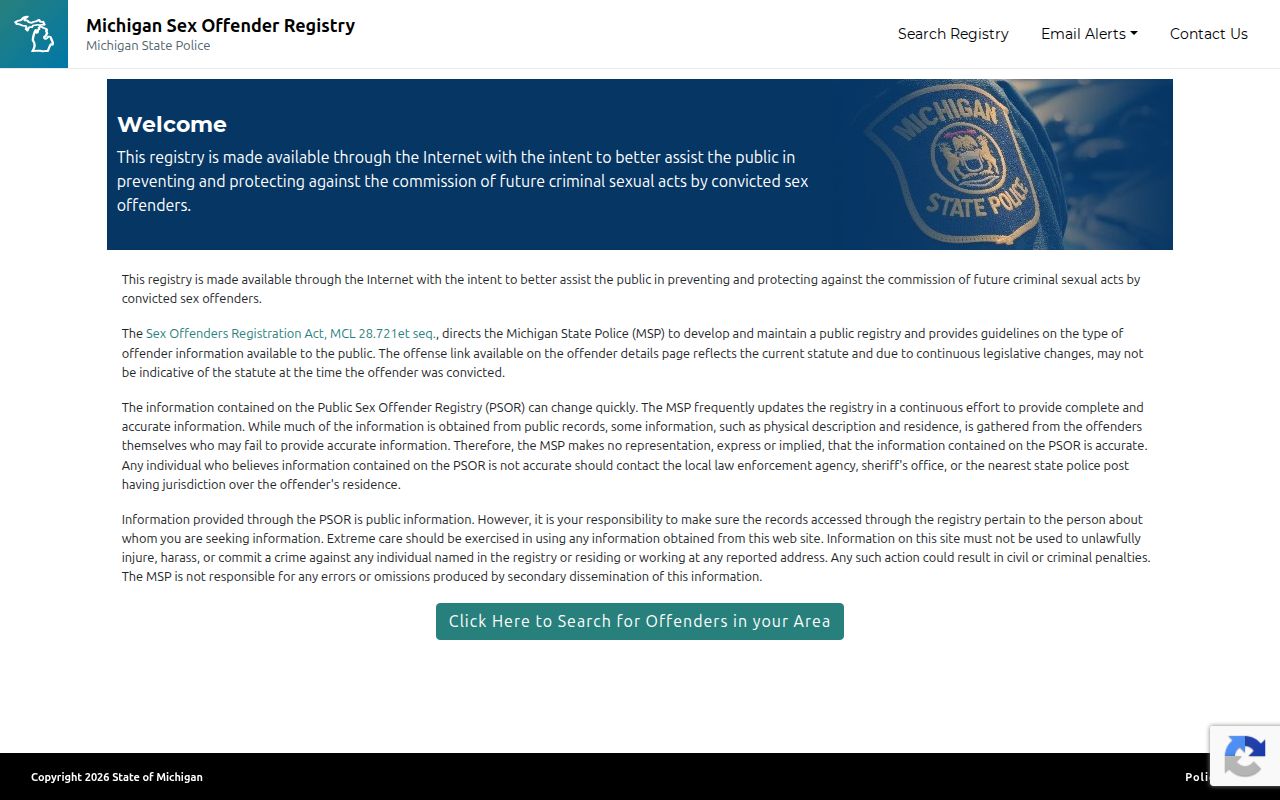 Isabella County sex offender lookup on the Michigan PSOR search interface