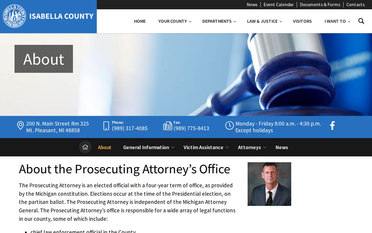 Isabella County criminal records Prosecuting Attorney office page