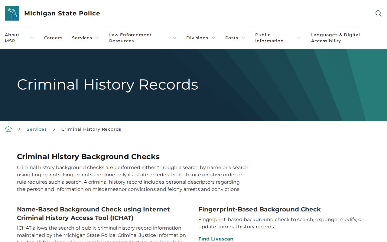Michigan State Police services for Isabella County criminal history records