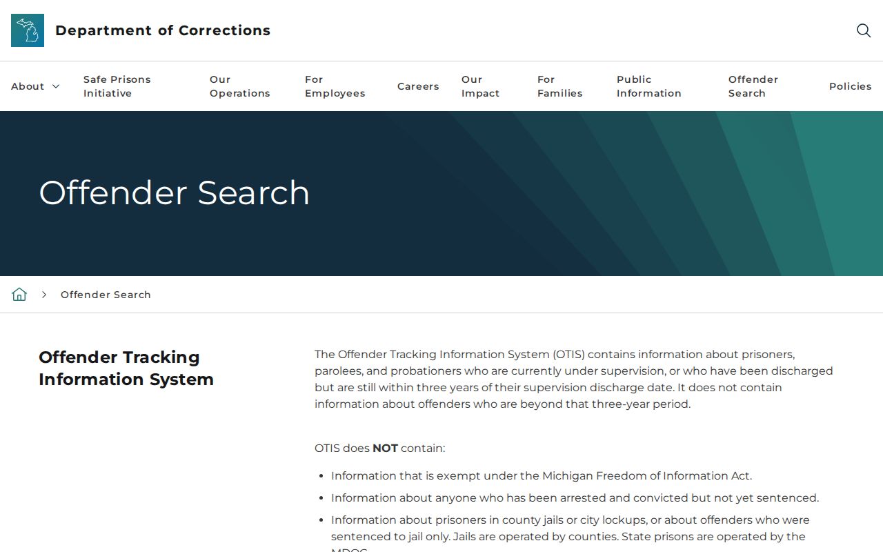 OTIS search for Isabella County criminal records and corrections status