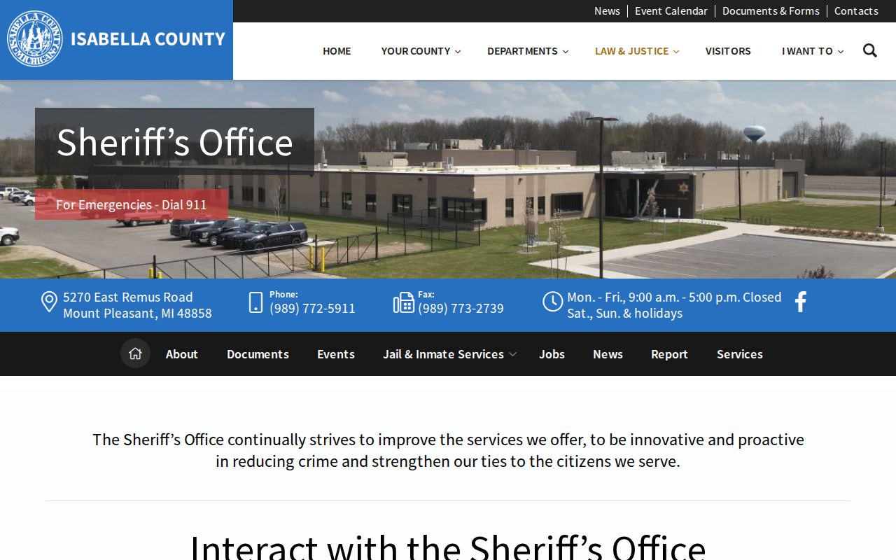 Isabella County Sheriff headquarters criminal records contact page