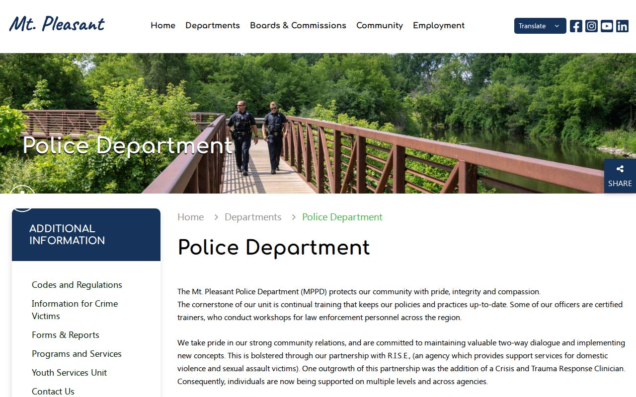 Mount Pleasant criminal records police department page