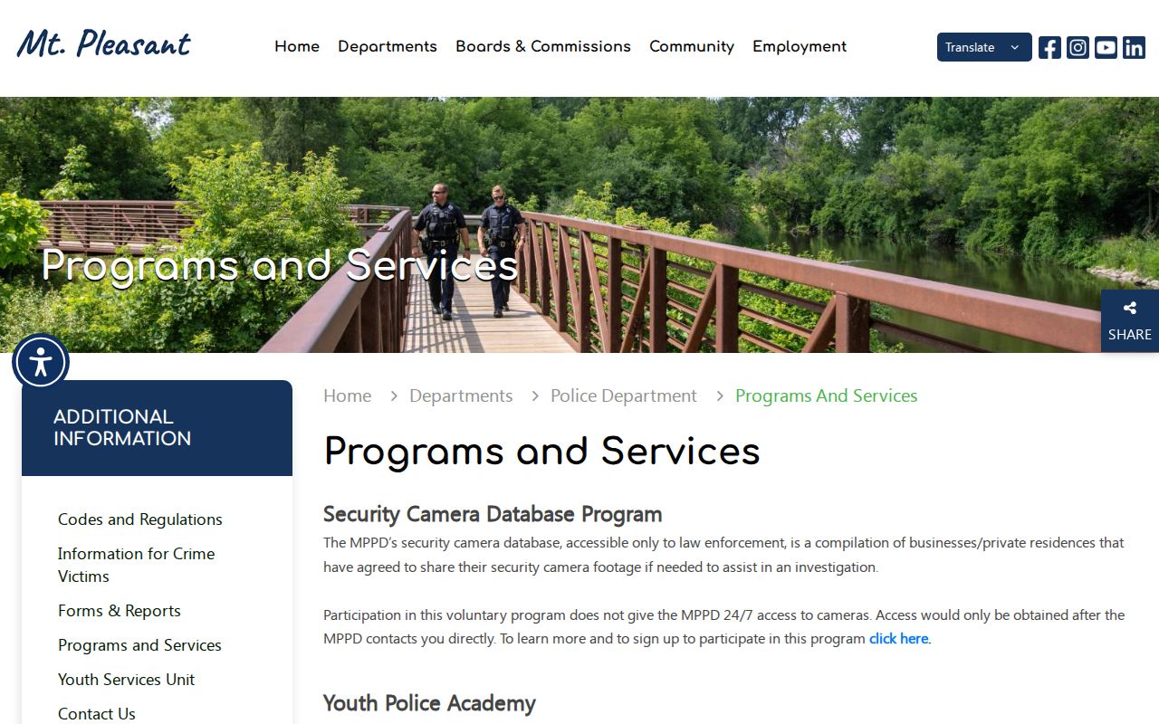 Mount Pleasant criminal records security camera database program